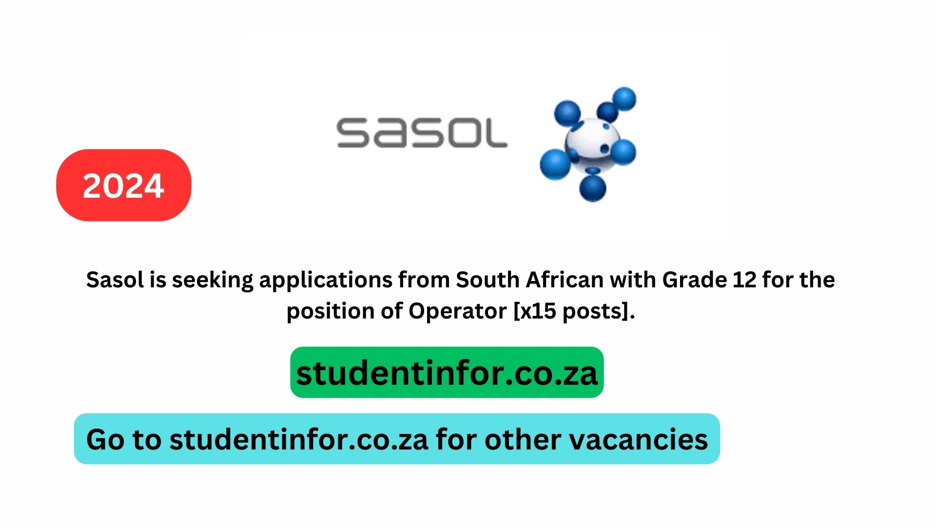 Sasol is recruiting for the function of x15 Operator| Apply with Grade 12